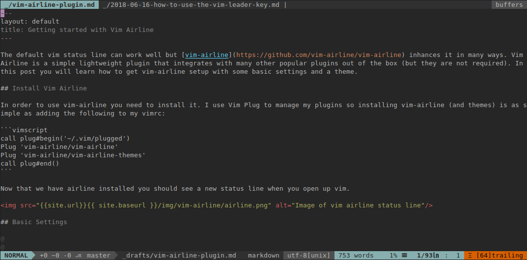 Image of vim with all vim-airline settings
